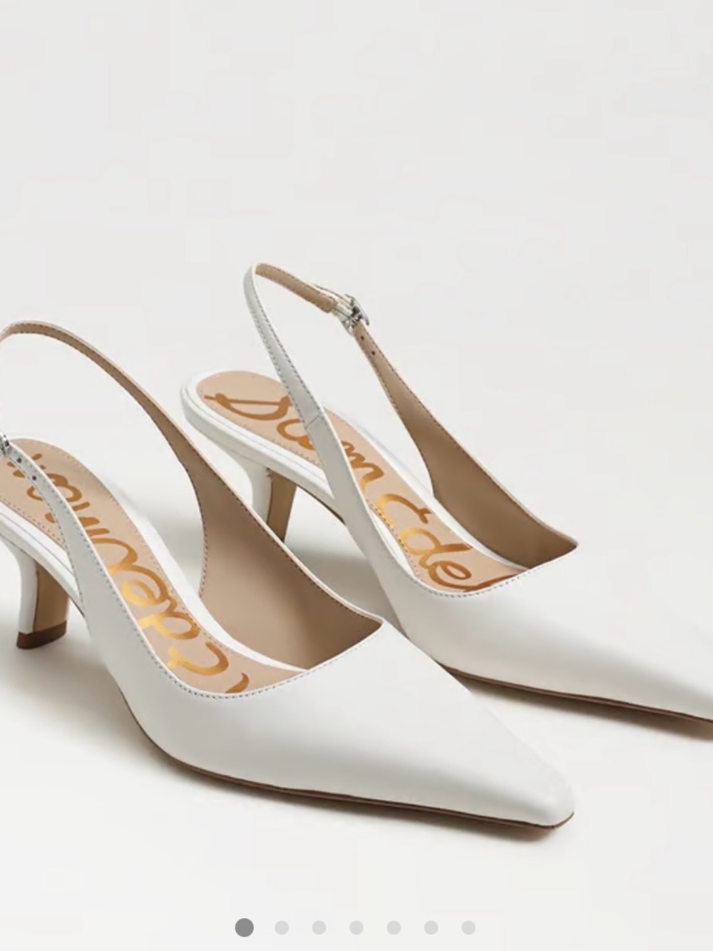 Bianka Slingback Pump. White Pointed-Toe Kitten Heel Pumps